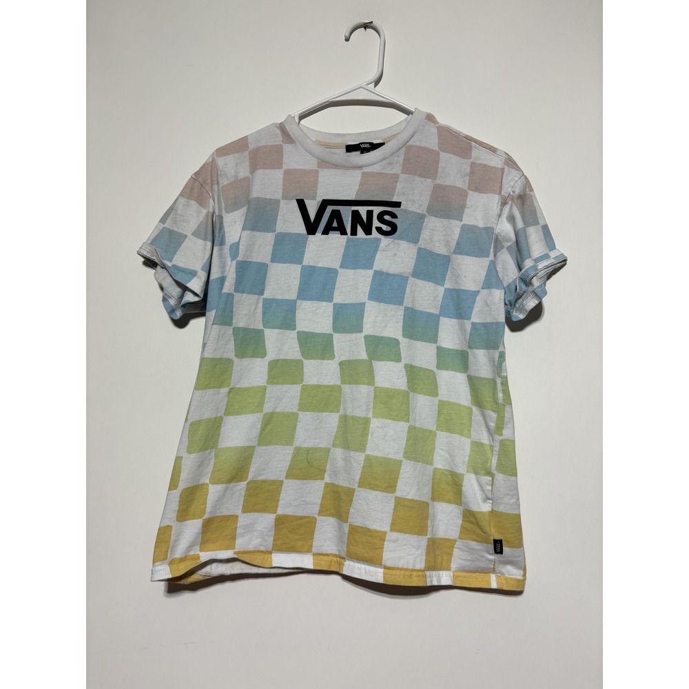 Vans Shirt Women XS Checkerboard Skate Tee Rainbow Graphic Stained Wear